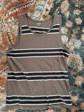 Old Navy Taupe Tank with Black and White Stripes
